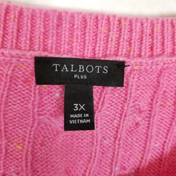 Talbots  Women Plus Cable Knit Crewneck Sweater Sz 3X Pink Pullover - Picture 7 of 8